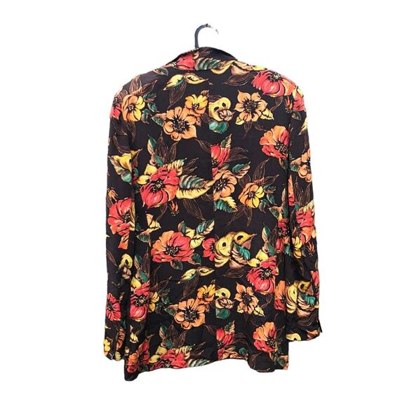 Vintage Dana Buchman top Brown Floral Silk Button Up shirt 8 - Picture 2 of 6